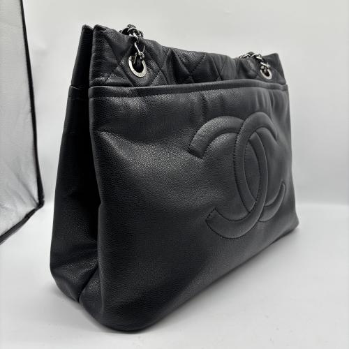Chanel Black Leather Tote With Chain Accents photo 6
