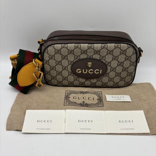 Gucci Brown Gg Canvas Tiger Head Camera Bag