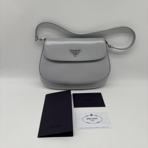 Prada Mini Cleo Leather Shoulder Bag In Grey