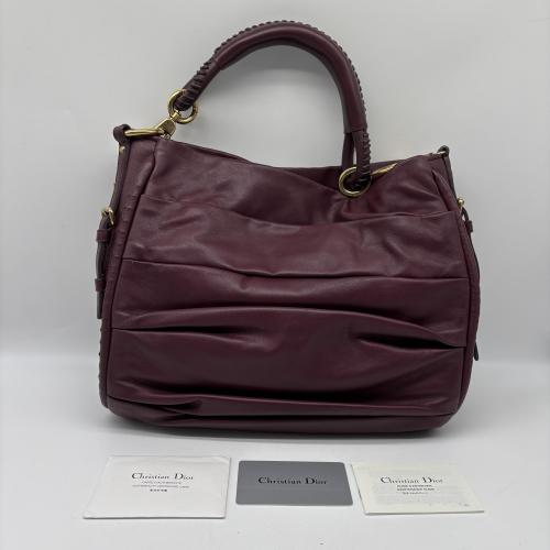 Christian Dior Burgundy Pleated Leather Hobo Bag photo 2