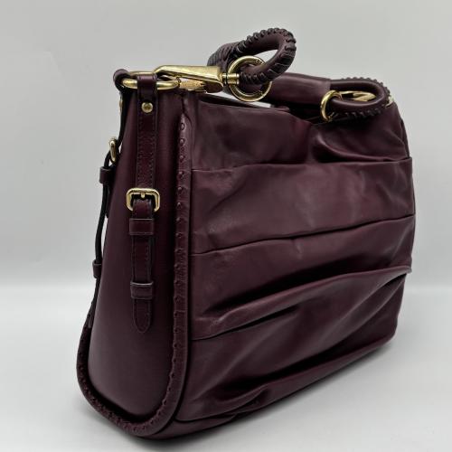 Christian Dior Burgundy Pleated Leather Hobo Bag photo 5