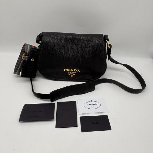 Prada Black Vitello Daino Saddle Crossbody Bag