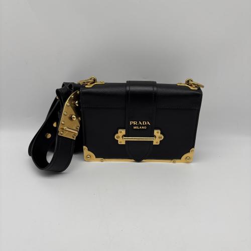 Prada Black Leather Crossbody Bag With Gold-Tone