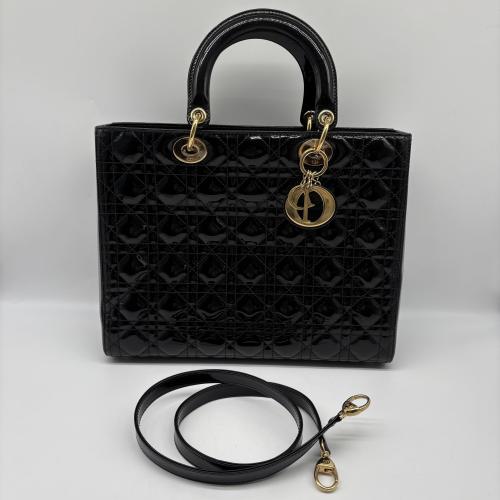 Christian Dior Large Black Patent Leather Handbag