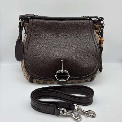 Gucci Brown Gg Canvas Horsebit Shoulder Bag