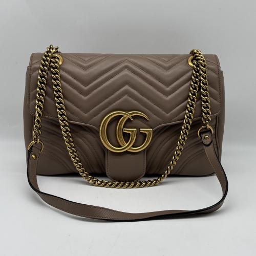 Gucci Medium Gg Marmont Shoulder Bag In Taupe