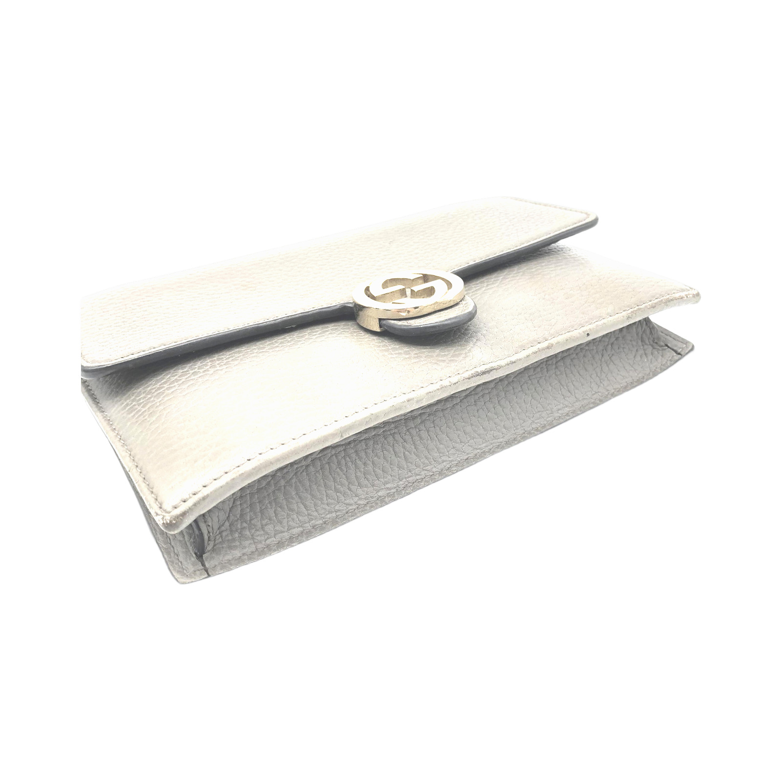 Gucci Grey Pebbled Leather Interlocking G Wallet On Chain photo 3
