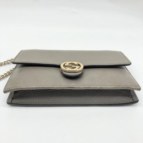 Gucci Grey Pebbled Leather Interlocking G Wallet On Chain photo 5
