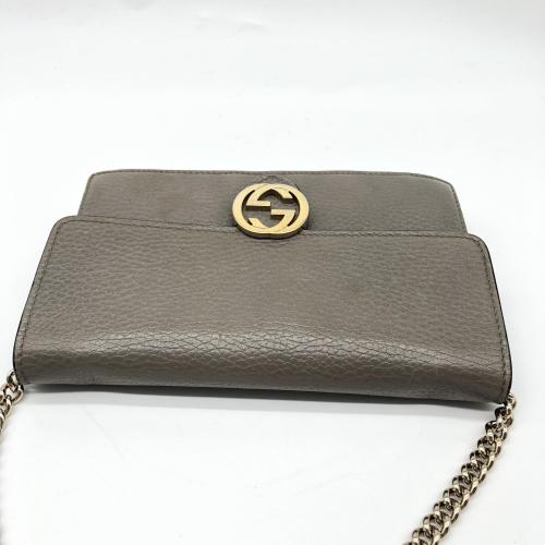 Gucci Grey Pebbled Leather Interlocking G Wallet On Chain photo 6