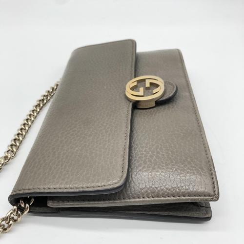Gucci Grey Pebbled Leather Interlocking G Wallet On Chain photo 7