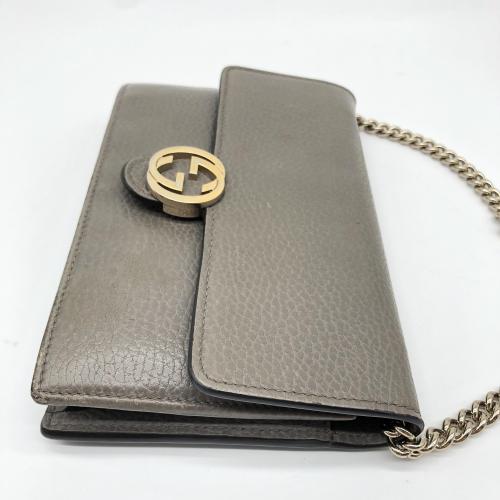 Gucci Grey Pebbled Leather Interlocking G Wallet On Chain photo 8
