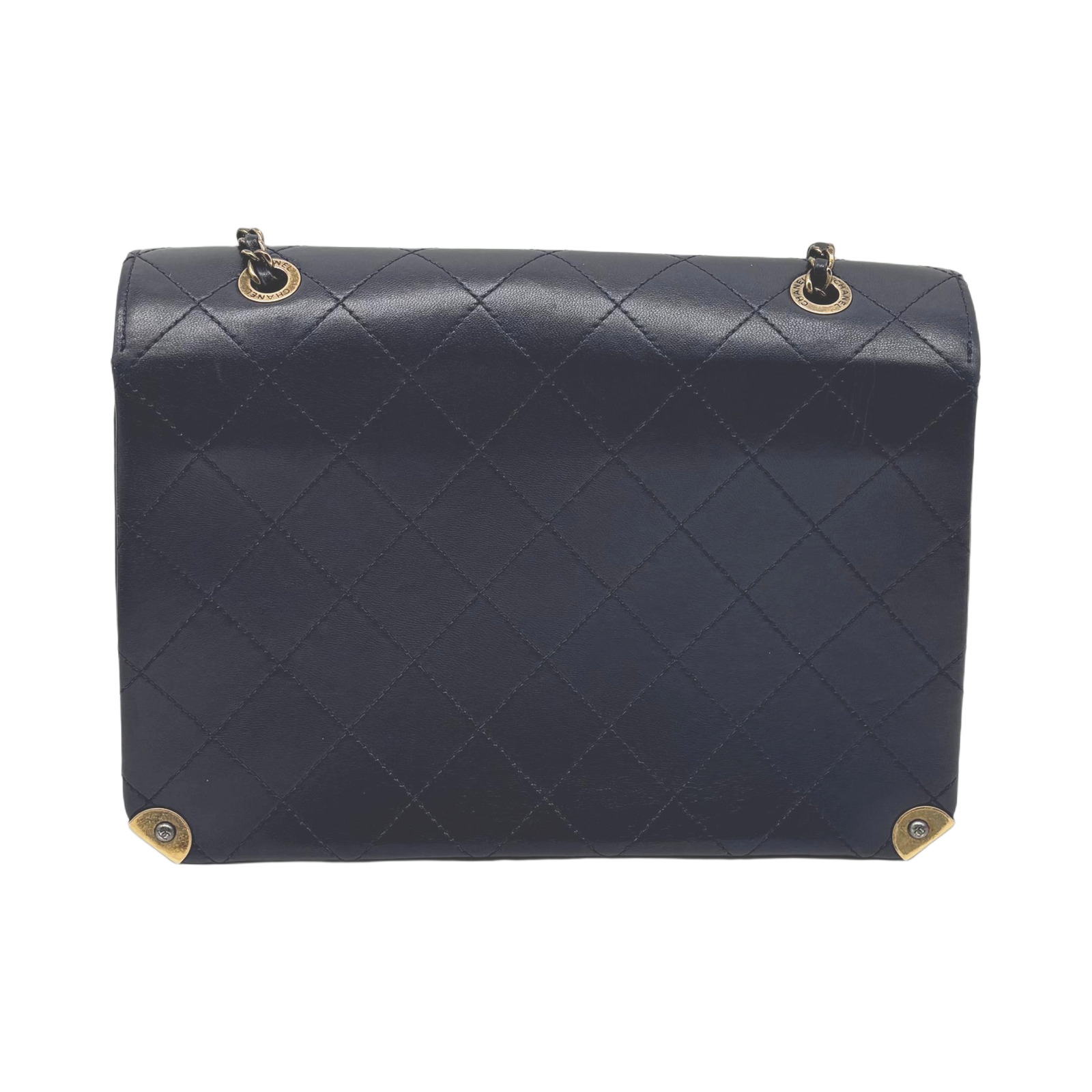 Chanel Quilted Navy Leather Around The Corner Flap Bag photo 2