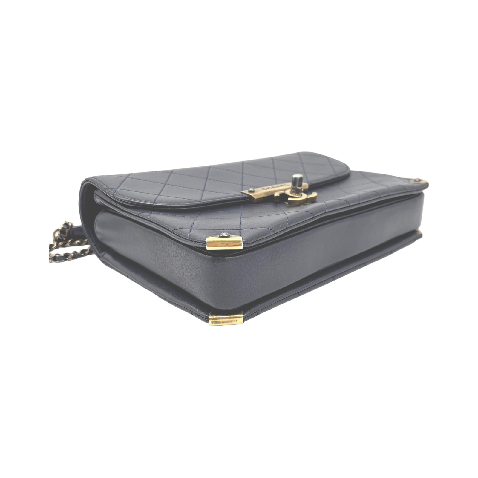 Chanel Quilted Navy Leather Around The Corner Flap Bag photo 3