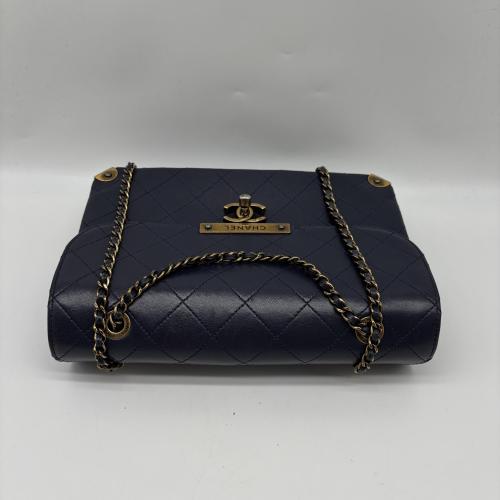 Chanel Quilted Navy Leather Around The Corner Flap Bag photo 5