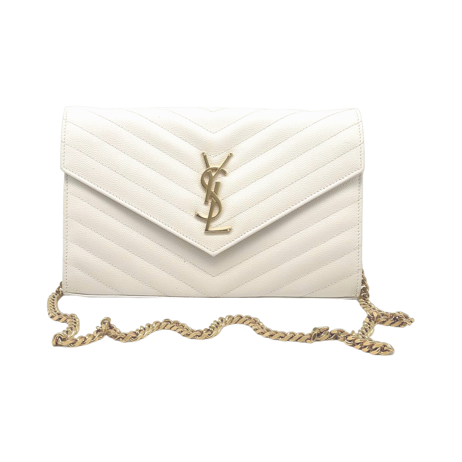 Yves Saint Laurent White Chevron Quilted Leather Crossbody Bag