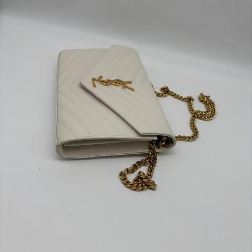 Yves Saint Laurent White Chevron Quilted Leather Crossbody Bag photo 8