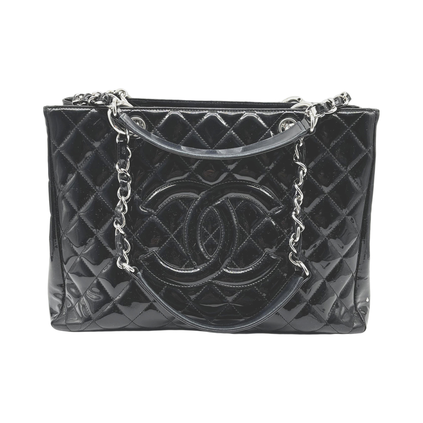 Chanel Black Quilted Patent Leather Grand Shopping Tote