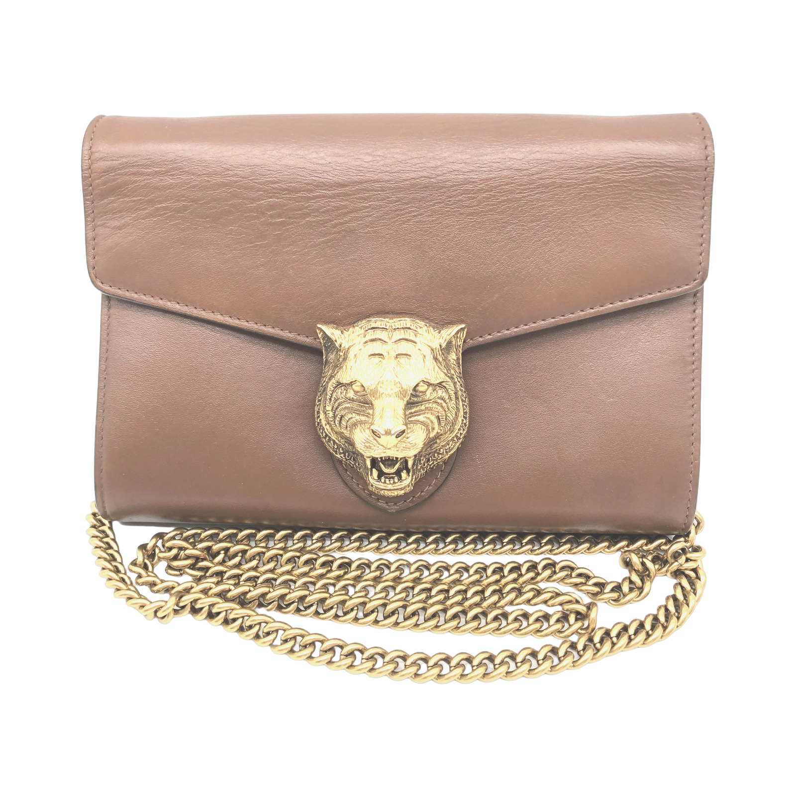 Gucci Animalier Leather Shoulder Bag, Brown
