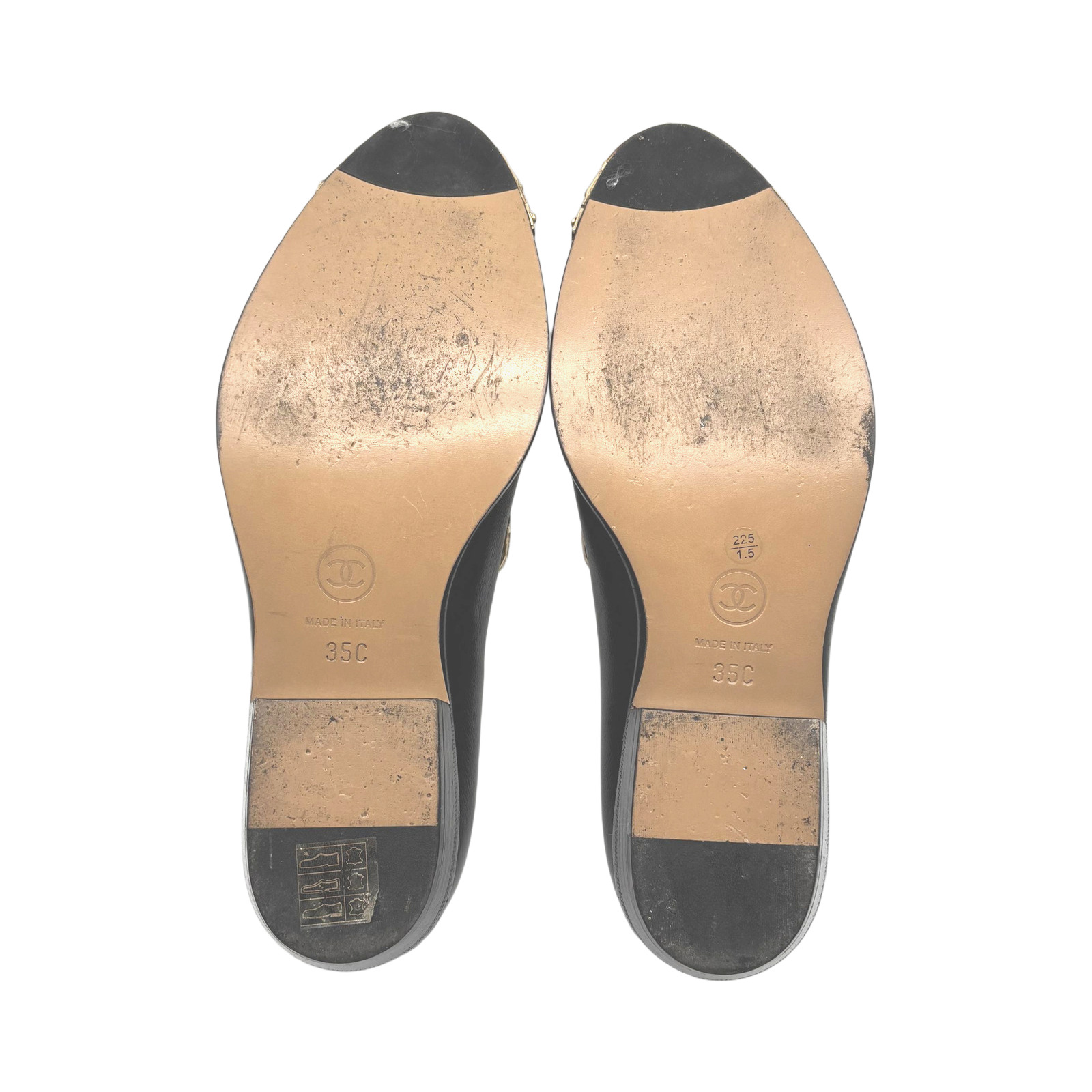 Chanel Black Leather Loafers With Gold Detailing photo 3