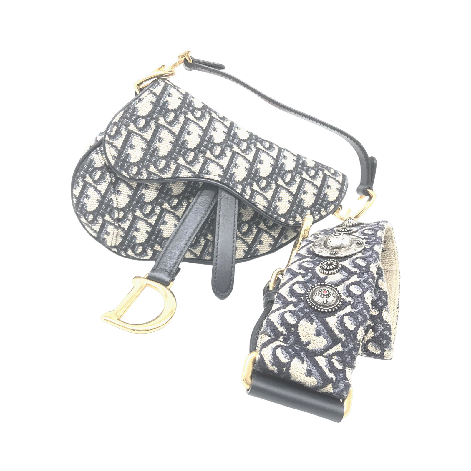 Christian Dior Oblique Jacquard Canvas Saddle Handbag With Strap