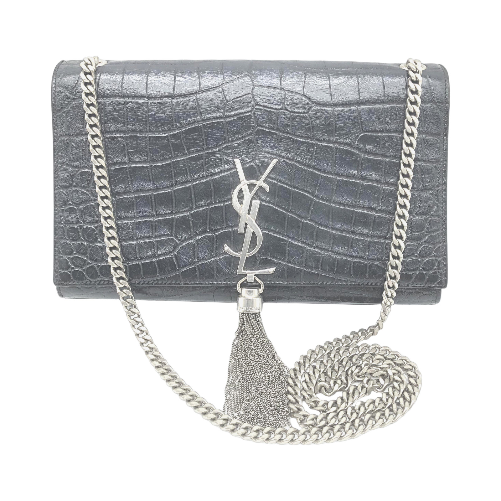 Yves Saint Laurent Black Crocodile Embossed Leather Kate Crossbody Bag