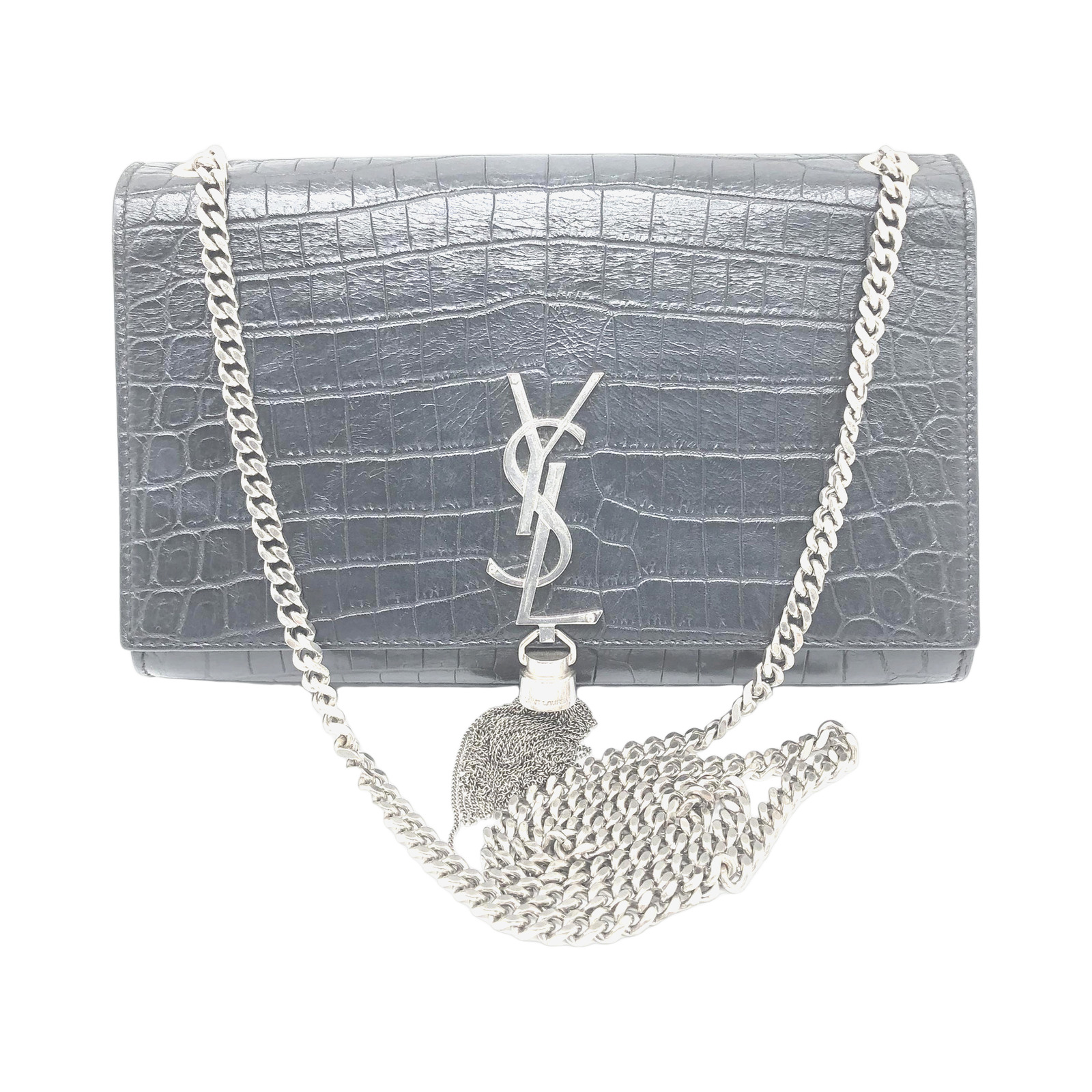Yves Saint Laurent Black Crocodile Embossed Kate Leather Handbag