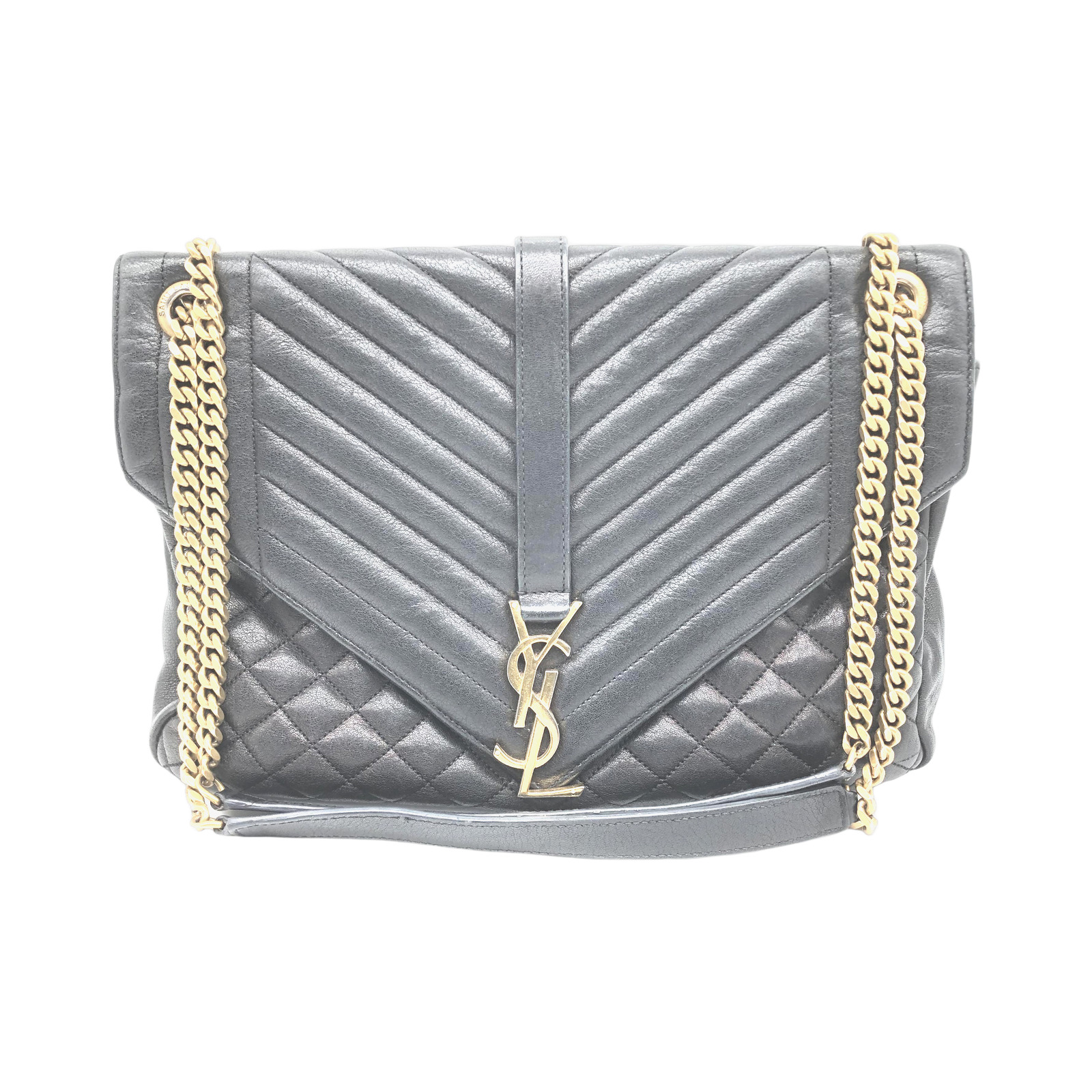 Yves Saint Laurent Black Chevron Quilted Leather Monogram Envelope Bag