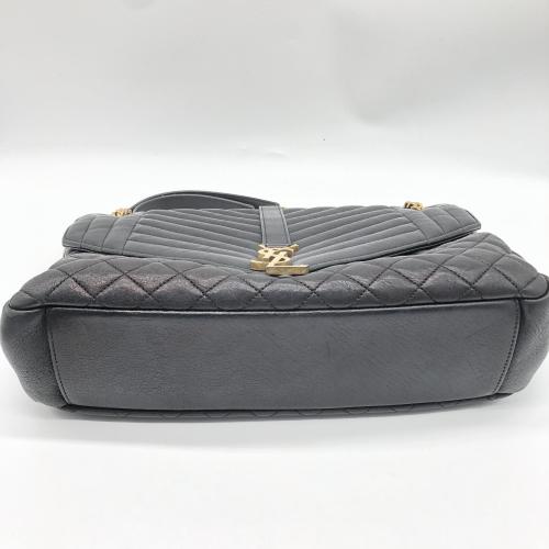 Yves Saint Laurent Black Chevron Quilted Leather Monogram Envelope Bag photo 5