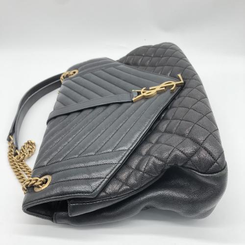 Yves Saint Laurent Black Chevron Quilted Leather Monogram Envelope Bag photo 7