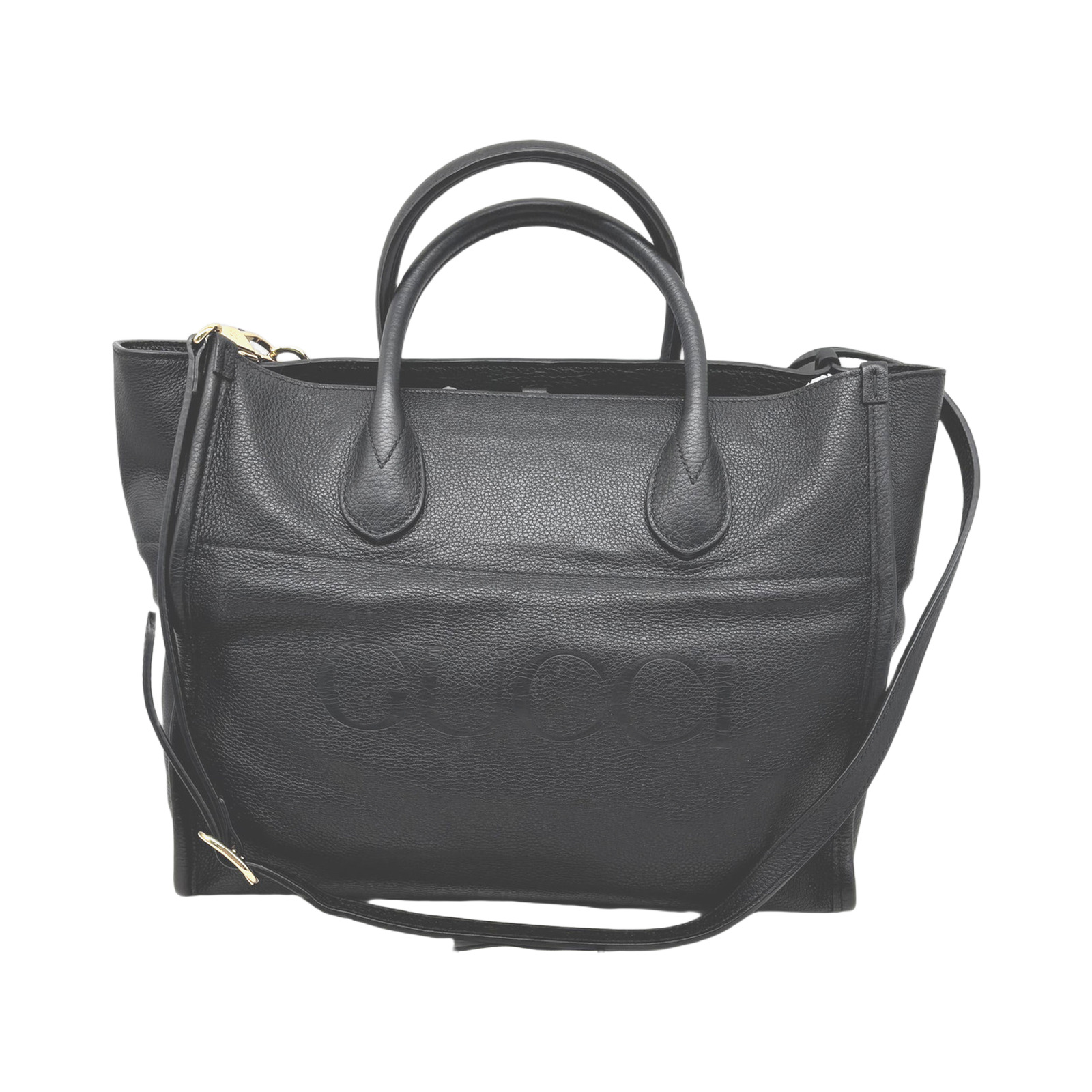 Gucci Black Pebbled Leather Logo Tote Bag