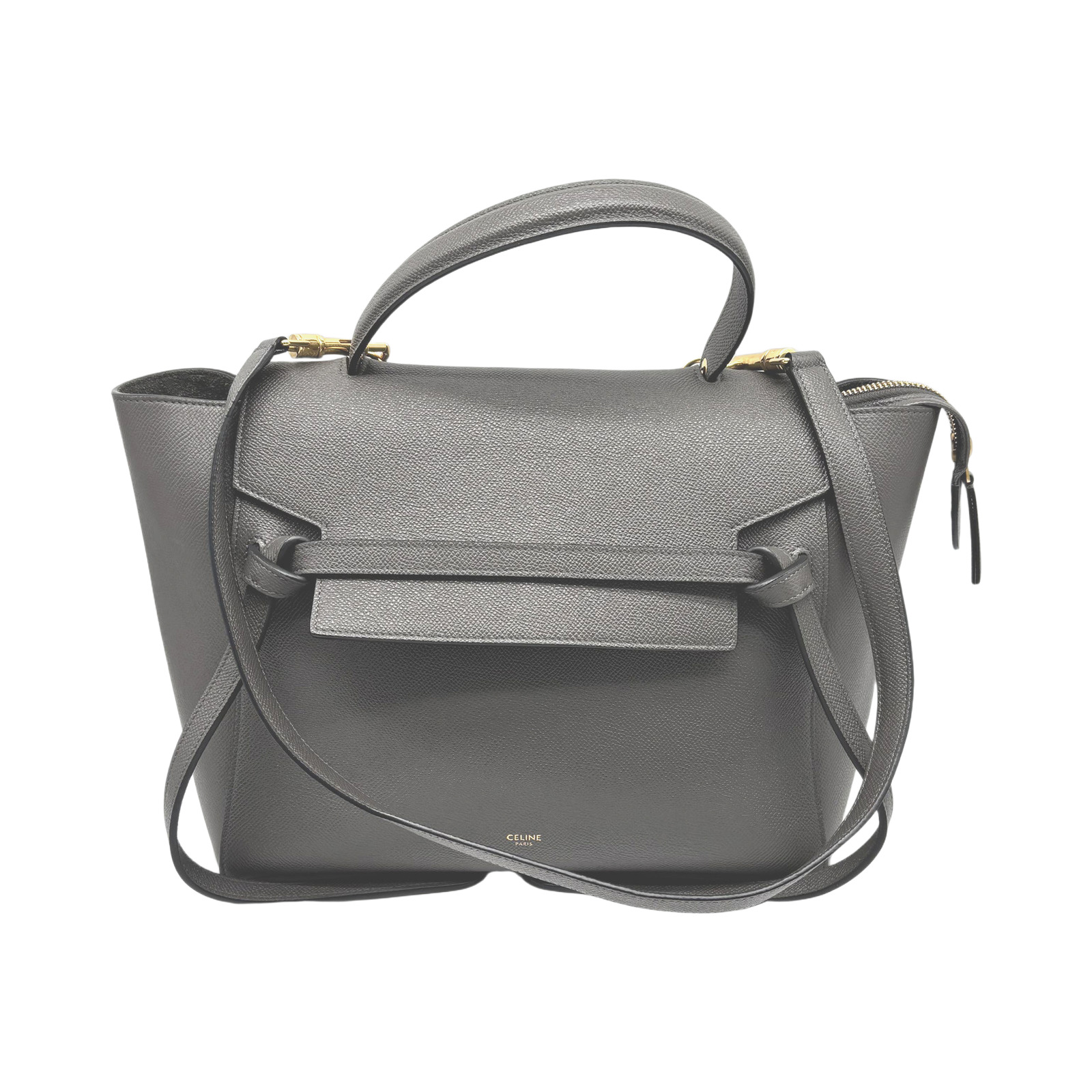 Celine Gray Leather Micro Belt Handbag With Shoulder Strap