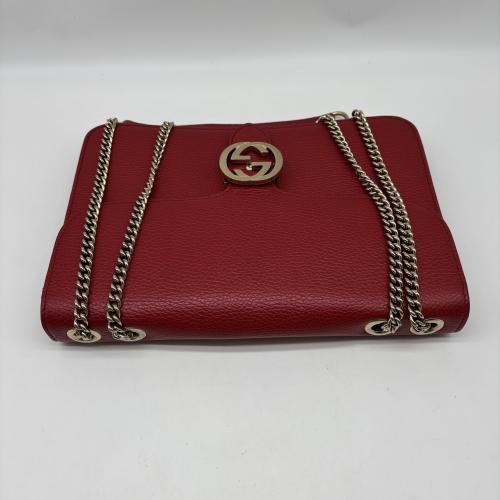 Gucci Red Leather Interlocking G Shoulder Bag With Chain photo 6