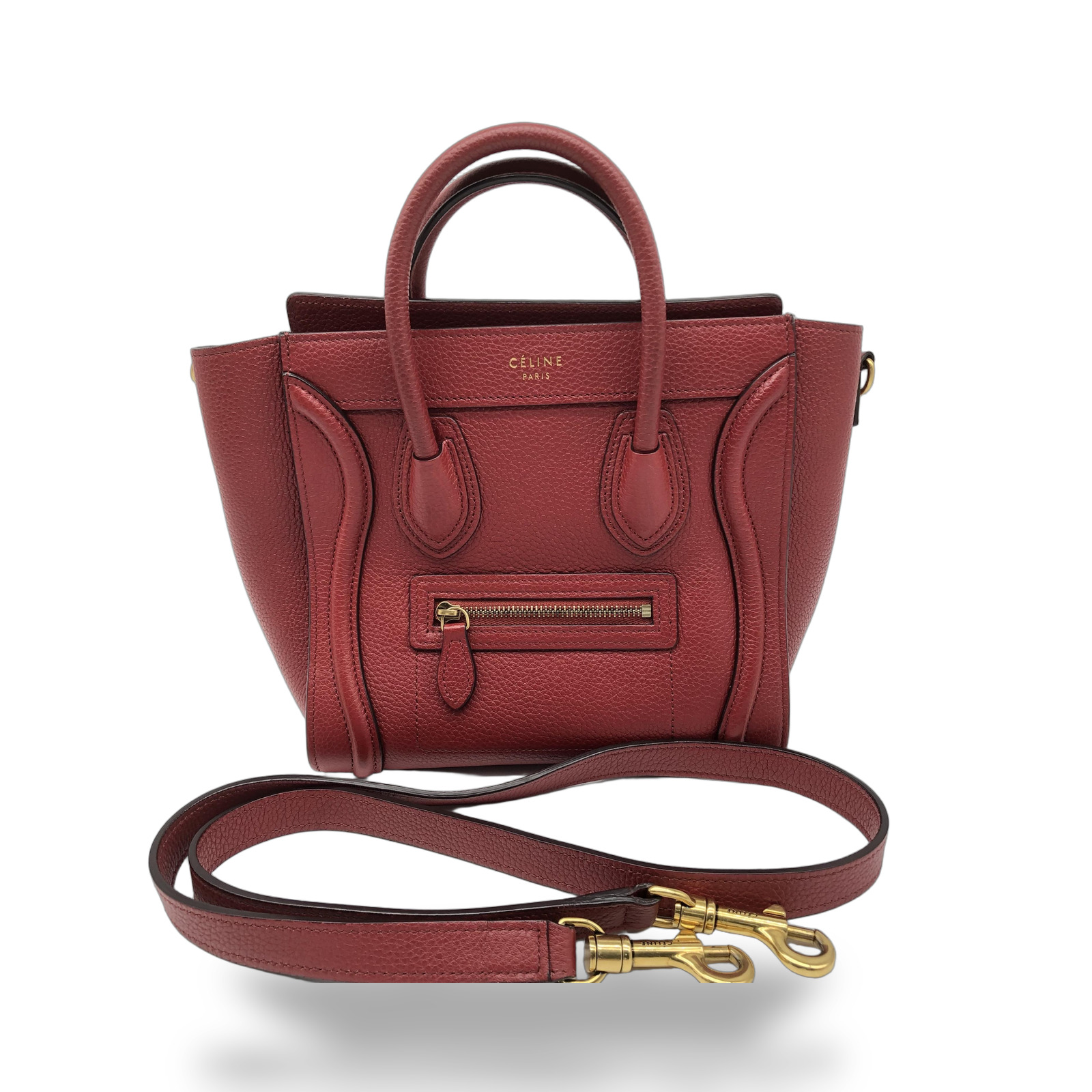 Celine Red Drummed Calfskin Nano Luggage Tote
