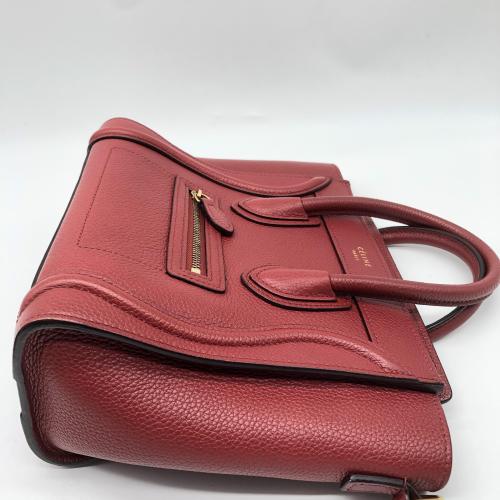 Celine Red Drummed Calfskin Nano Luggage Tote photo 8
