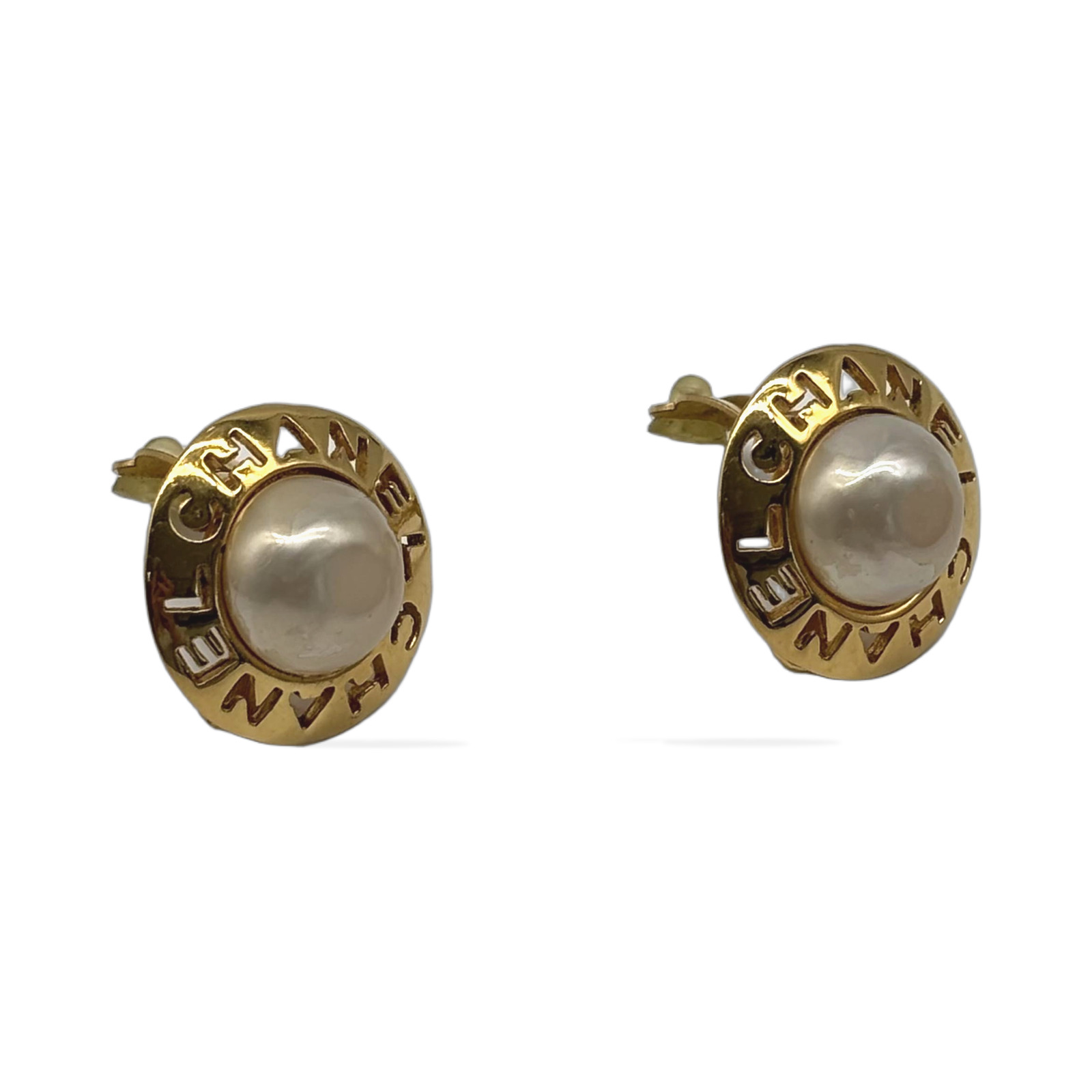 Chanel Gold Plated Faux Pearl Logo Clip-on Earrings photo 4