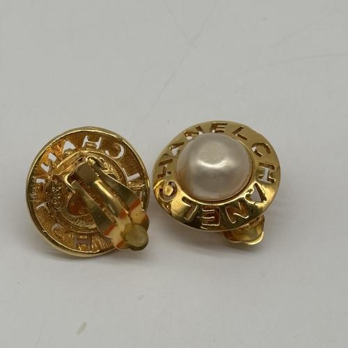Chanel Gold Plated Faux Pearl Logo Clip-on Earrings photo 5