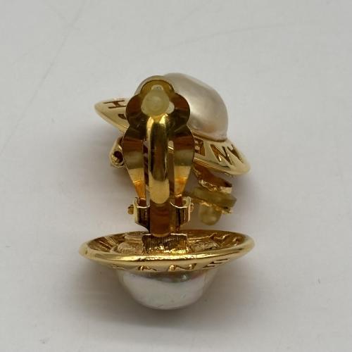 Chanel Gold Plated Faux Pearl Logo Clip-on Earrings photo 8