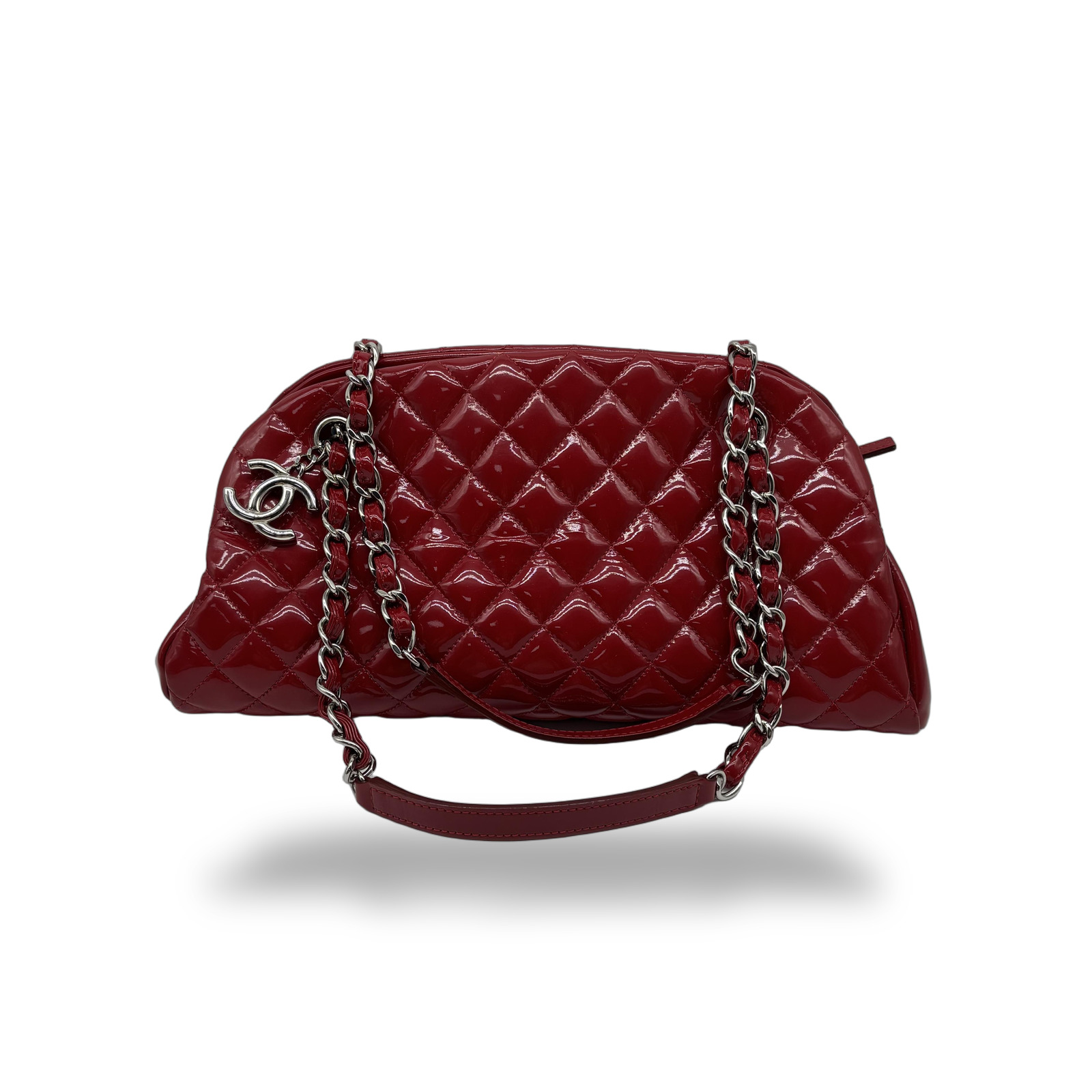 Chanel Red Patent Quilted Just Mademoiselle Bowling Bag