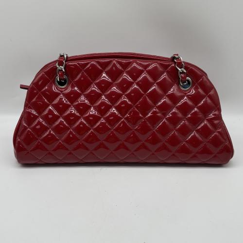 Chanel Red Patent Quilted Just Mademoiselle Bowling Bag photo 2