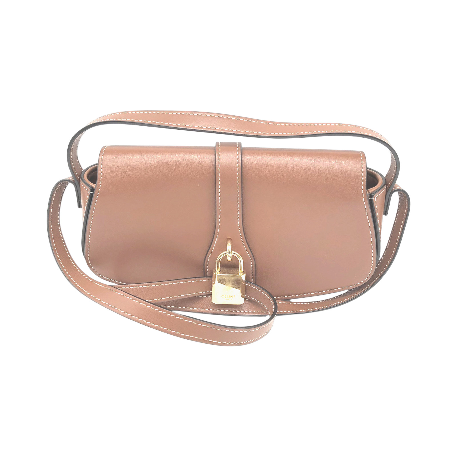 Celine Brown Smooth Calfskin Leather Tabou Clutch on Strap