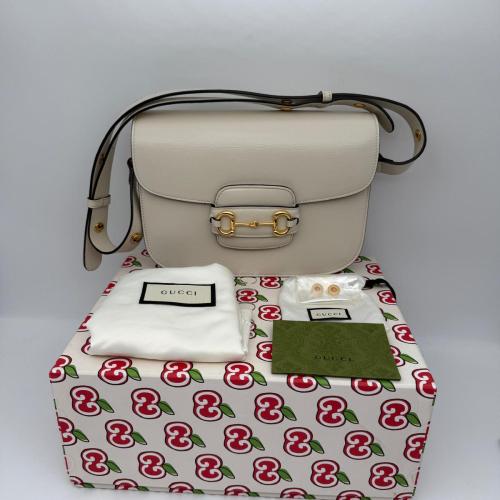 Gucci White Leather Horsebit 1955 Shoulder Bag