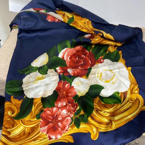 Chanel Red and White Camellia Floral Print Silk Scarf