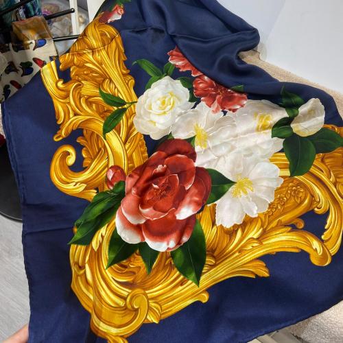 Chanel Red and White Camellia Floral Print Silk Scarf photo 2