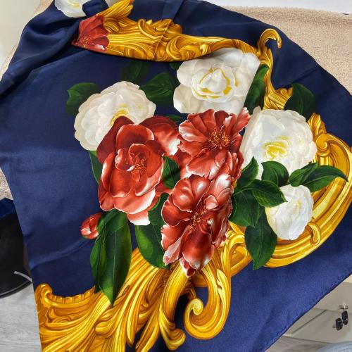 Chanel Red and White Camellia Floral Print Silk Scarf photo 3