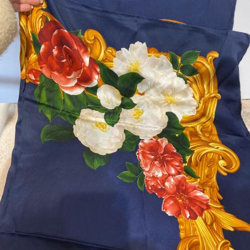 Chanel Red and White Camellia Floral Print Silk Scarf photo 4