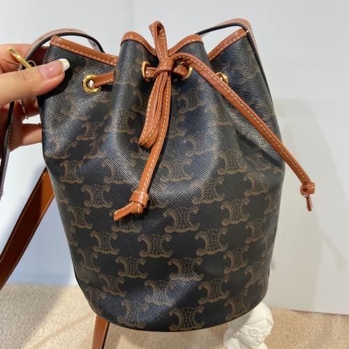 Celine Triomphe Canvas and Calfskin Clara Drawstring Bucket Bag photo 2