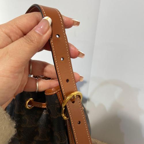 Celine Triomphe Canvas and Calfskin Clara Drawstring Bucket Bag photo 5