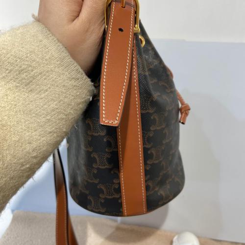 Celine Triomphe Canvas and Calfskin Clara Drawstring Bucket Bag photo 8
