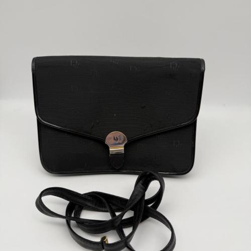 Christian Dior Black Monogram Canvas Flap Shoulder Bag