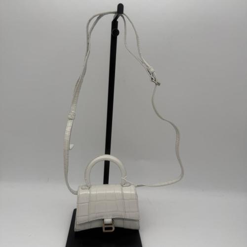 Balenciaga Crocodile Embossed White Mini Hourglass Crossbody Bag